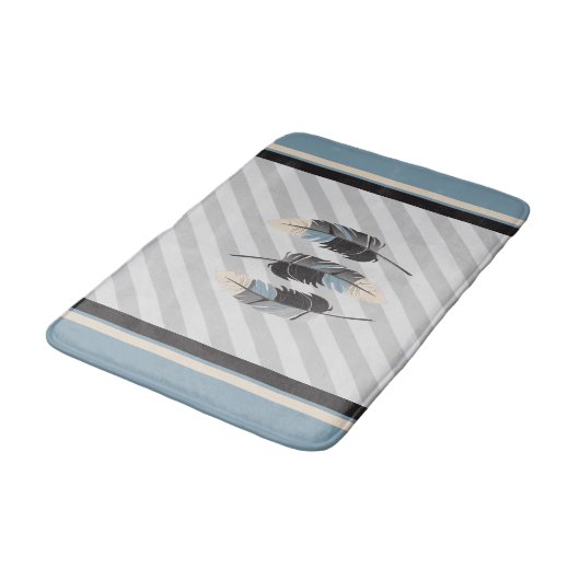 Tapis De Bain Plumes en crème, gris et bleu (Angle)