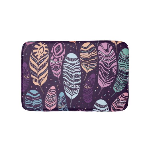 Tapis De Bain Plumes ethniques : motif noir et blanc (Devant)