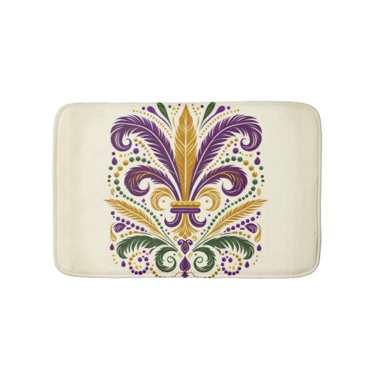 Tapis De Bain plumes fleur de lis jaune, vert, violet (Devant)
