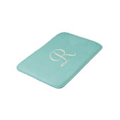 Tapis De Bain Plush minimaliste monogramme vert mer (Angle)