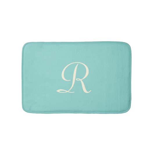 Tapis De Bain Plush minimaliste monogramme vert mer (Devant)
