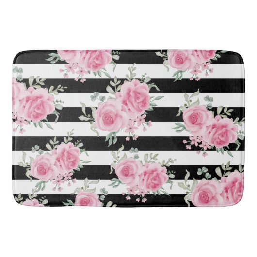 Tapis De Bain Plutôt rose Rose Fleur Noir Grilles Bébé (Devant)