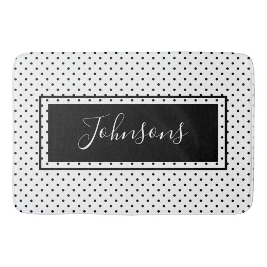 Tapis De Bain Point Polka Noir Et Blanc Moderne  (Devant)