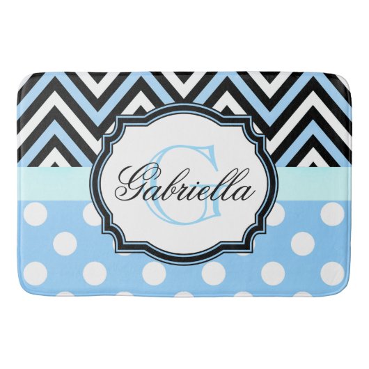 Tapis De Bain Points Bleus mignons et bandes (Devant)