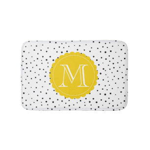 Tapis De Bain Points Confetti Noir & Blanc Lumineux Monogramme J
