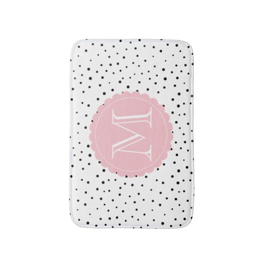 Tapis De Bain Points Confetti Noir & Blanc Monogramme Blush (Devant (Vertical))