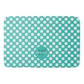 Tapis De Bain Points de Polka Turquoise & Nom de Famille Initial (Devant)