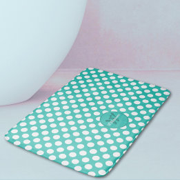 Tapis De Bain Points de Polka Turquoise & Nom de Famille Initial