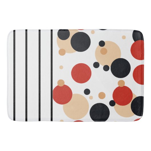 Tapis De Bain Points et rayures de pêche rouge noir (Devant)