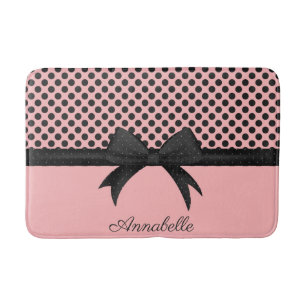 Tapis De Bain Points et ruban roses noirs