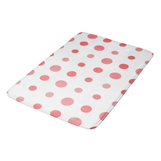 Tapis De Bain Points saumons et roses sur blanc (Angle)