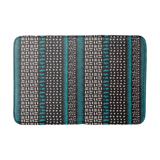 Tapis De Bain Points Turquoises noirs Zigzags Motif (Devant)