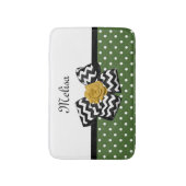 Tapis De Bain Points verts mignons Rose jaune Chevron Bow et nom (Devant (Vertical))