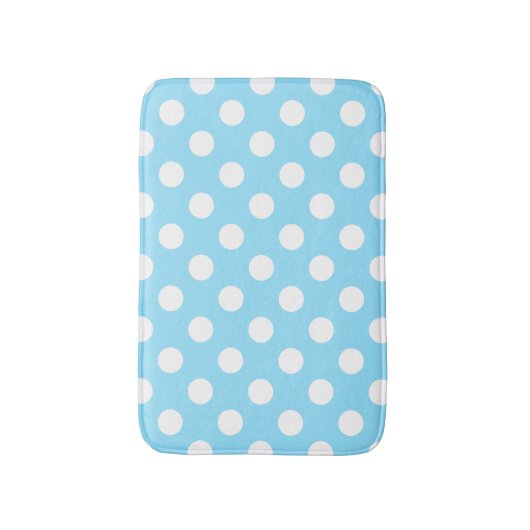 Tapis De Bain Pois blanc sur bleu-clair (Devant (Vertical))