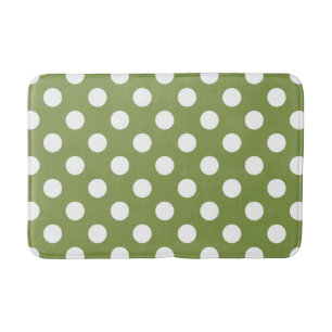 Tapis De Bain Pois blancs sur vert olive
