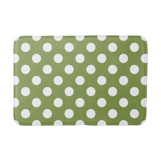 Tapis De Bain Pois blancs sur vert olive (Devant)