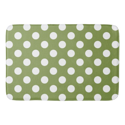 Tapis De Bain Pois blancs sur vert olive (Devant)