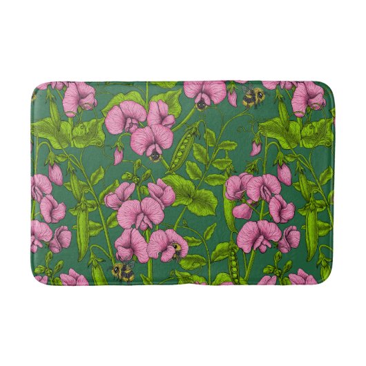 Tapis De Bain Pois doux et bourdons, vert et rose (Devant)