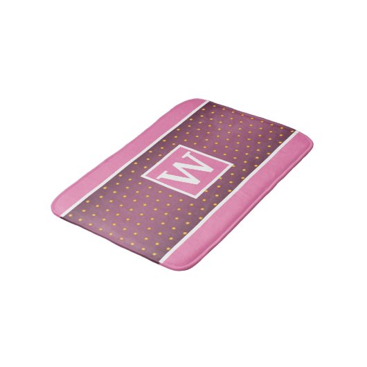 Tapis De Bain Pois en or Faux sur dégradé rose (Angle)