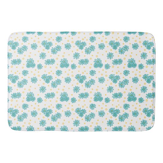 Tapis De Bain Pois et marguerites - Turquoise et Jaune (Devant)