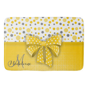 Tapis De Bain Pois gris et jaunes, ruban jaune soleil