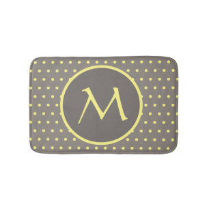 Tapis De Bain Pois jaune monogrammé gris