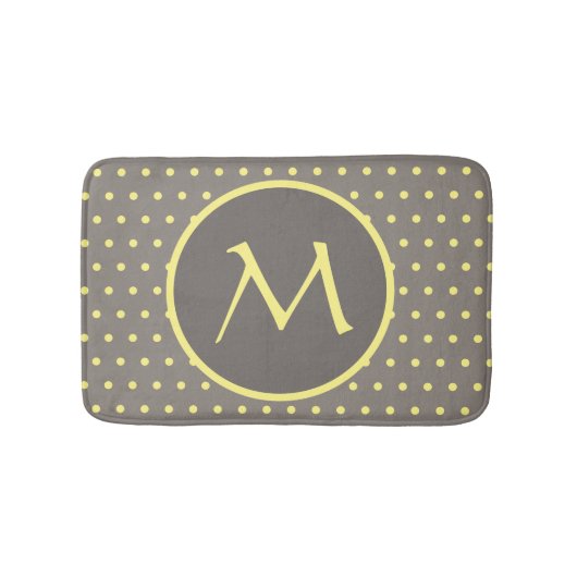 Tapis De Bain Pois jaune monogrammé gris (Devant)