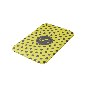 Tapis De Bain Pois jaunes et gris avec Monogramme personnalisé
