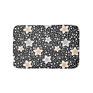 Tapis De Bain Pois noir et blanc rétro avec étoiles