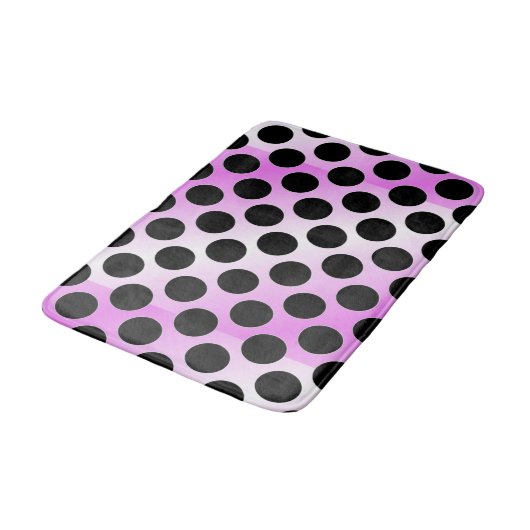 Tapis De Bain Pois noirs en rose (Angle)