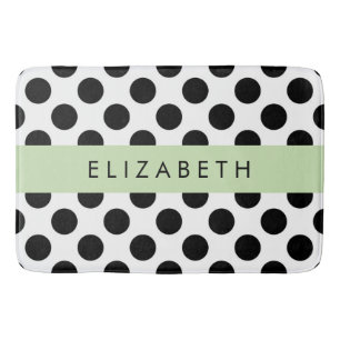 Tapis De Bain Pois noirs et blancs, pointillés, Votre nom