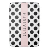 Tapis De Bain Pois noirs et blancs, pointillés, Votre nom (devant Vertical)