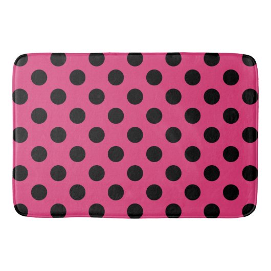 Tapis De Bain Pois noirs sur fuchsia (Devant)
