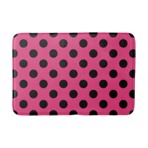Tapis De Bain Pois noirs sur fuchsia