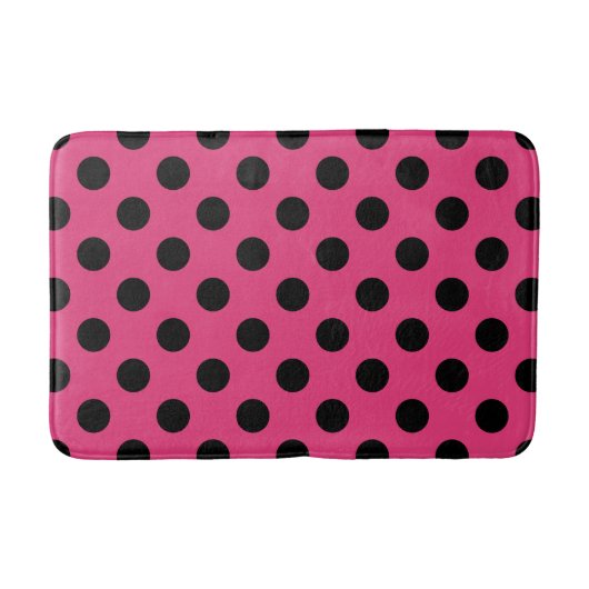 Tapis De Bain Pois noirs sur fuchsia (Devant)