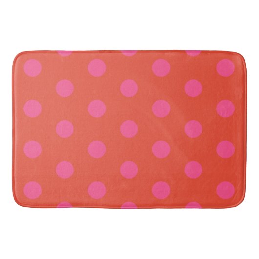 Tapis De Bain Pois rose et rouge orange monogrammé (Devant)