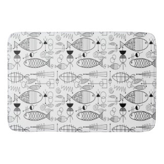 Tapis De Bain Poisson moderne du milieu du siècle Art noir blanc