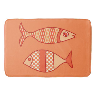 Tapis De Bain Poisson moderne rétro, Corail clair Orange & Tange
