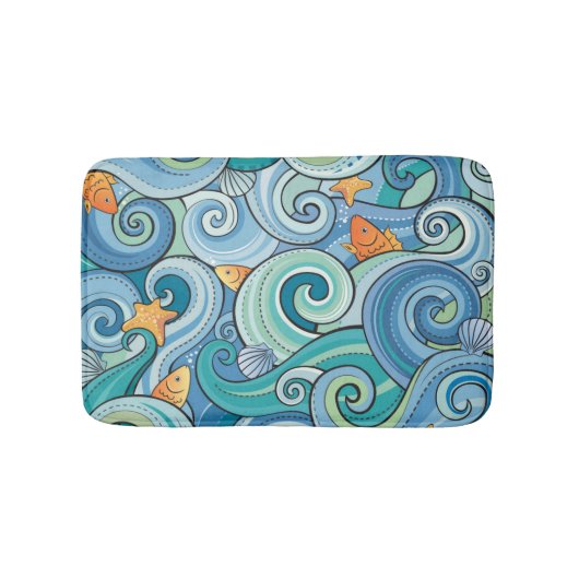 Tapis De Bain Poisson parmi les Motifs des vagues (Devant)