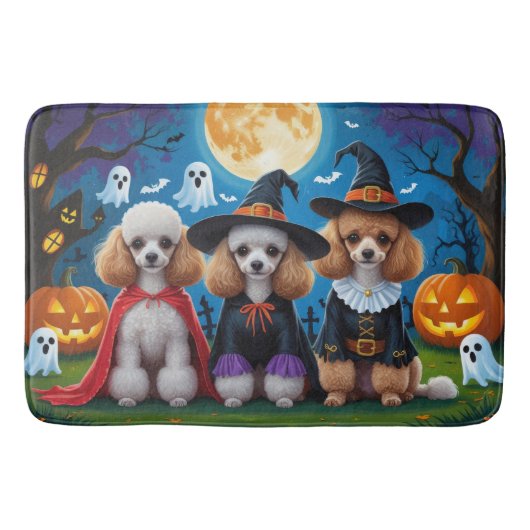 Tapis De Bain Poodle Chiens Citrouille Halloween drôle (Devant)