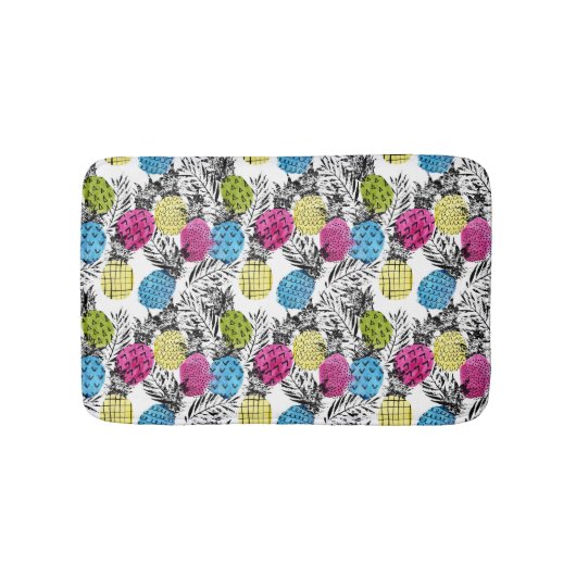 Tapis De Bain Pop Art Pineappy Et Palm Feuilles (Devant)