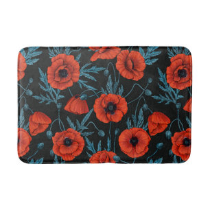 Tapis De Bain Poppies, rouge et bleu sur noir