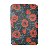 Tapis De Bain Poppies, rouge et bleu sur noir (Devant (Vertical))
