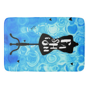 Tapis De Bain Porte-mannequin de mode bleu rétro vintage