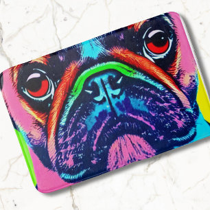 Tapis De Bain Portrait de Carlin coloré mignon dans le style pop