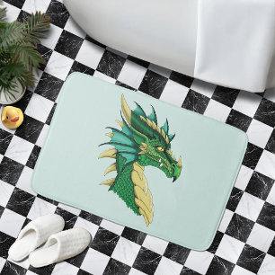 Tapis De Bain Portrait de tête de dragon vert émeraude Fantastiq