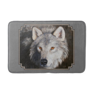 Tapis De Bain Portrait du visage du loup de bois gris
