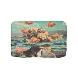 Tapis De Bain Portrait surréaliste avec fleurs de poisson doré e