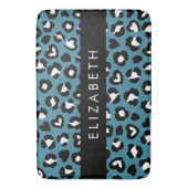 Tapis De Bain Poster de animal, Léopard Bleu, Coeurs, Votre Nom (devant Vertical)