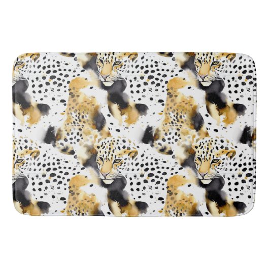 Tapis De Bain Poster de animal Léopards d'or jaune noir (Devant)